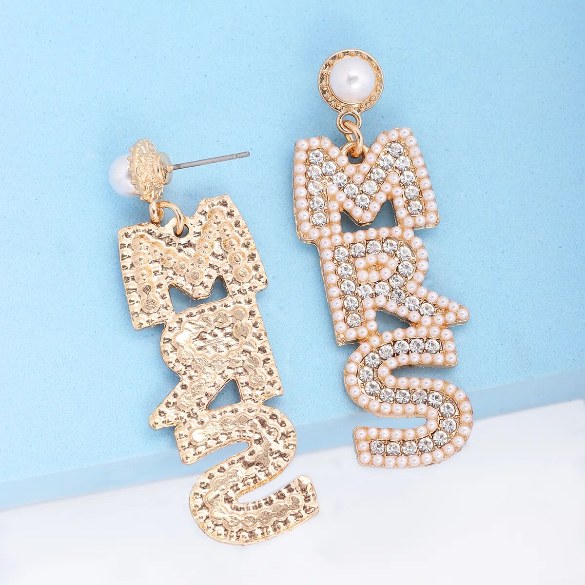 Pearl Rhinestone MRS Earrings