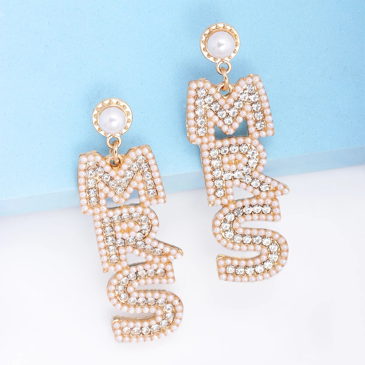 Pearl Rhinestone MRS Earrings