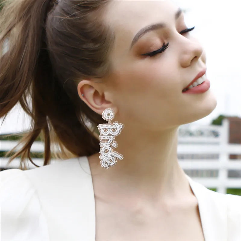 Bride Beaded White Earrings