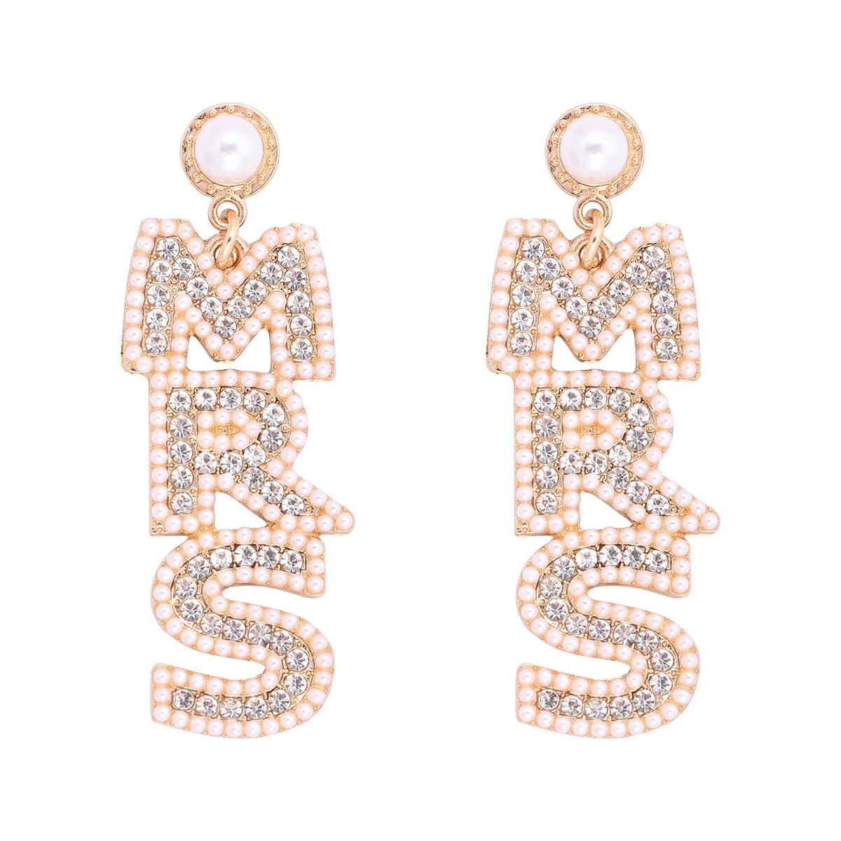 Pearl Rhinestone MRS Earrings