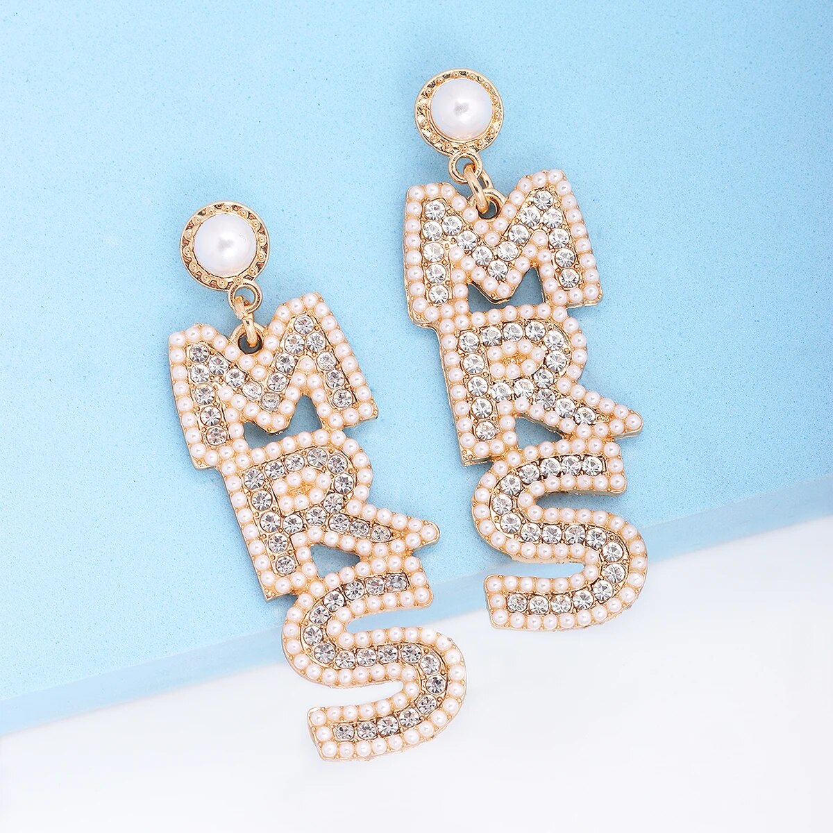 Pearl Rhinestone MRS Earrings