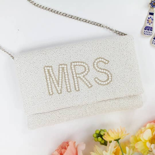 White Mrs Clutch Purse, Mrs Clutch Bag, Wedding Clutch Bag